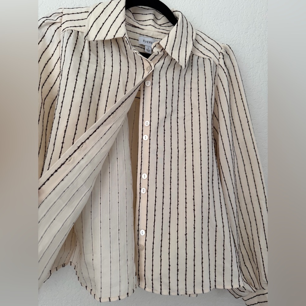Evereve Sadie Slub Stripe Shirt Small - Picture 4 of 8